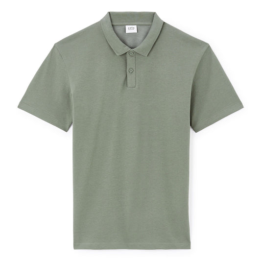 Regular Cotton Blend Polo Shirt - Khaki