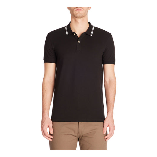 Slim Stretch Cotton Polo Shirt - Black