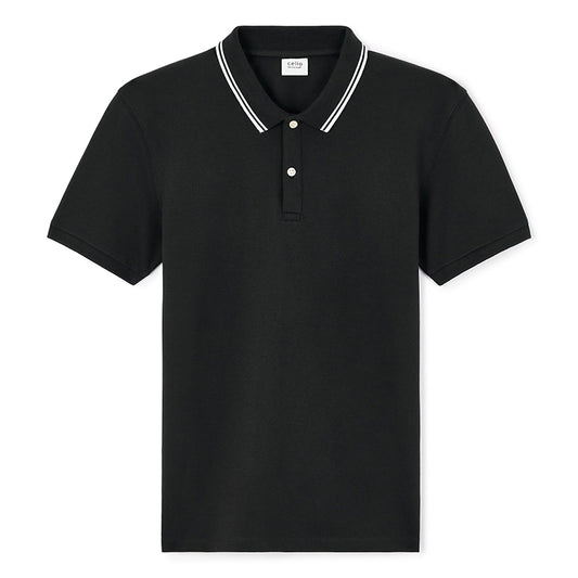 Slim Stretch Cotton Polo Shirt - Black