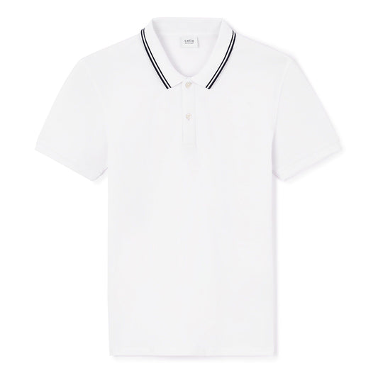 Slim Stretch Cotton Polo Shirt - White