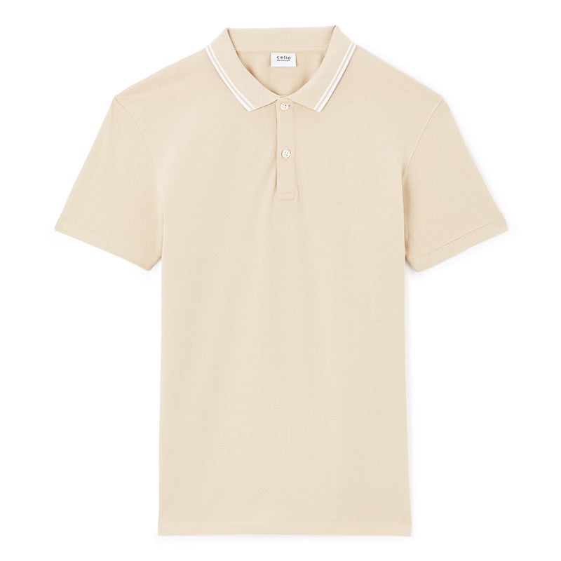 Slim Stretch Cotton Polo Shirt - Beige