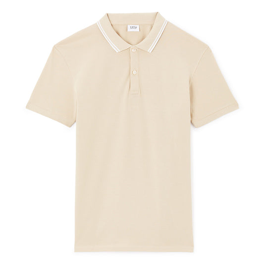 Slim Stretch Cotton Polo Shirt - Beige