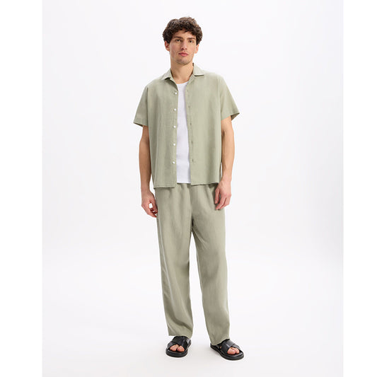 Regular Linen And Cotton Shirt - Sage Green