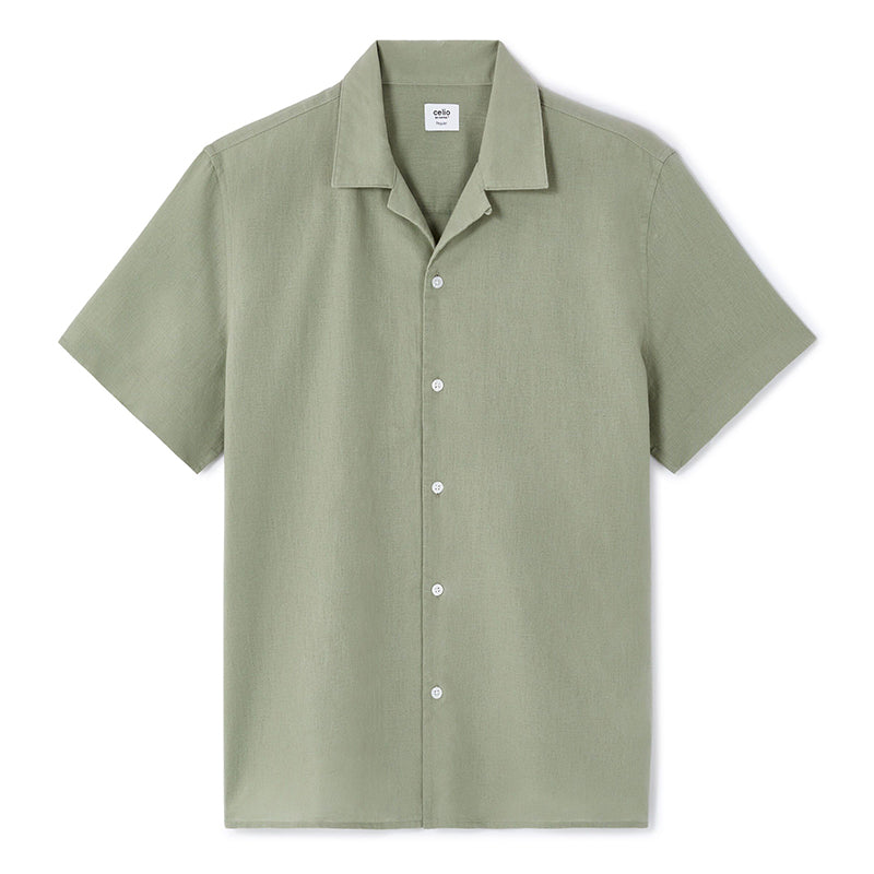 Regular Linen And Cotton Shirt - Sage Green