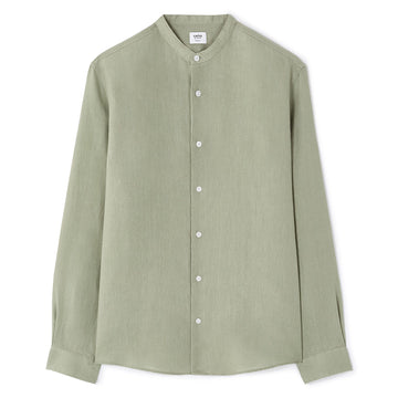 Regular-Fit 100% Linen Mandarin Collar Shirt - Sage Green