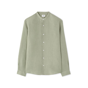 Regular-Fit 100% Linen Mandarin Collar Shirt - Sage Green