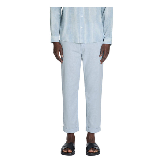 Linen And Cotton Straight Pants - Light Blue