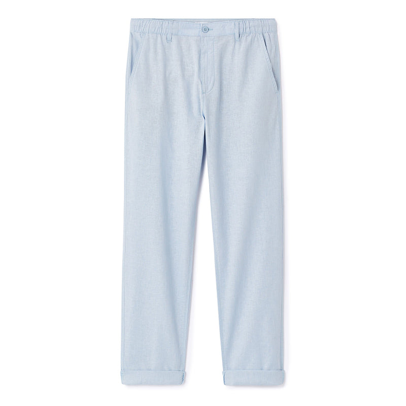 Linen And Cotton Straight Pants - Light Blue