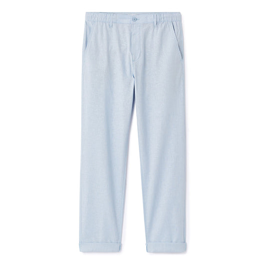 Linen And Cotton Straight Pants - Light Blue