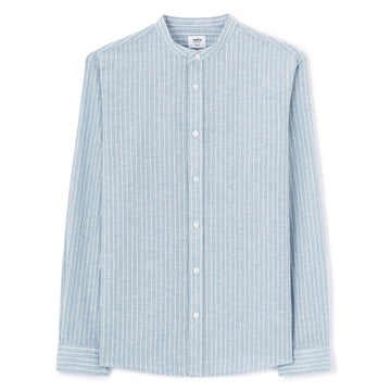 Regular Striped Linen And Cotton Shirt - Blue
