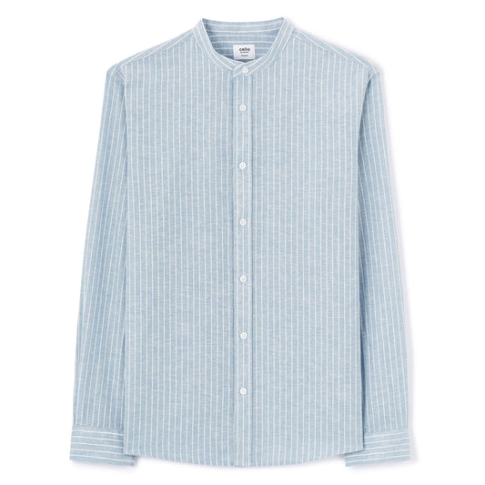 Regular Striped Linen And Cotton Shirt - Blue