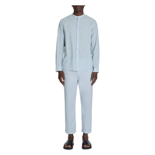 Regular Striped Linen And Cotton Shirt - Blue