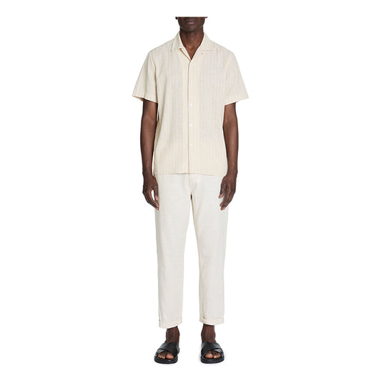 Regular Striped Linen And Cotton Shirt - Beige