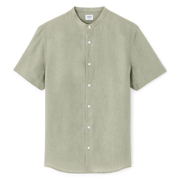Regular-Fit 100% Linen Mandarin Collar Shirt - Sage Green