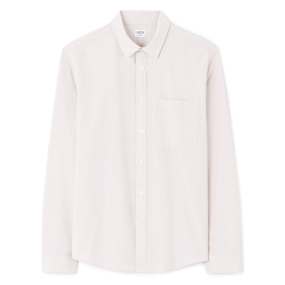 Regular Striped Shirt 100% Cotton - Beige