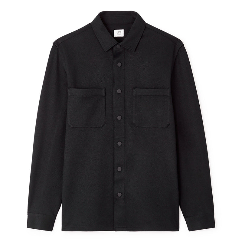 Textured 2-Pocket Overshirt - Black