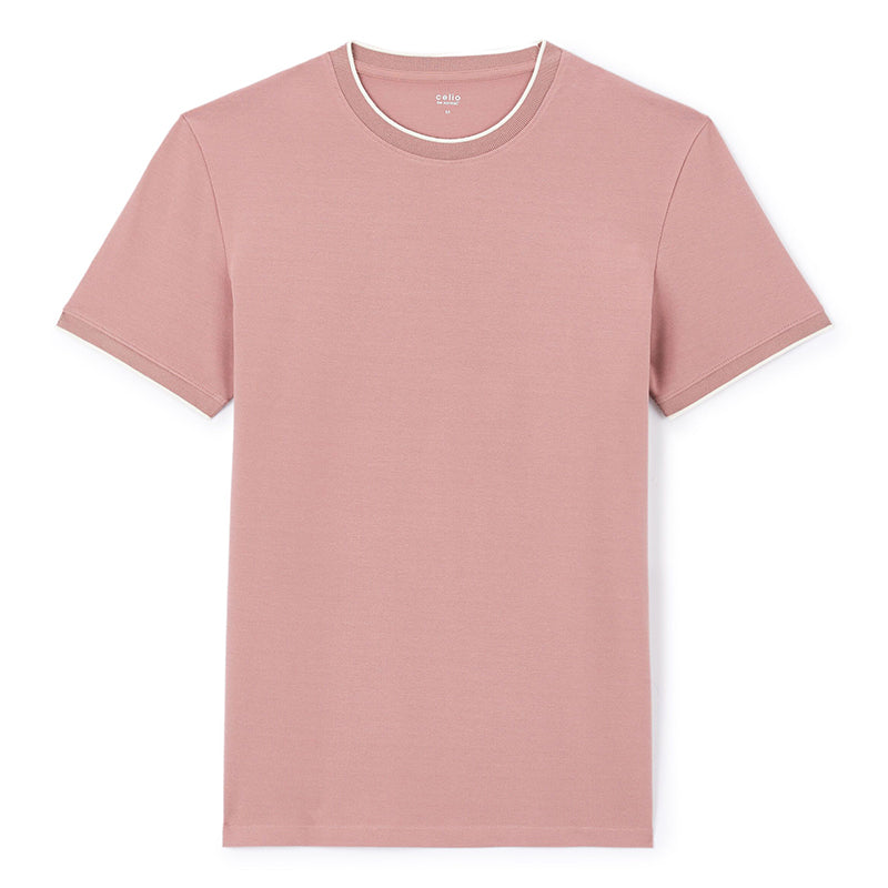 Stretch Cotton Striped Straight-Neck T-Shirt - Purple