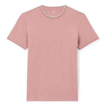 Stretch Cotton Striped Straight-Neck T-Shirt - Purple