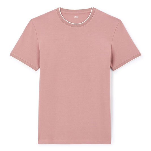 Stretch Cotton Striped Straight-Neck T-Shirt - Purple