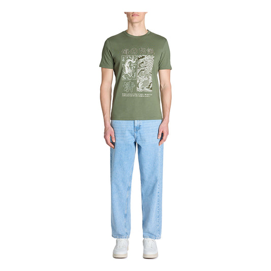 Straight Round Neck T-Shirt 100% Cotton - Khaki