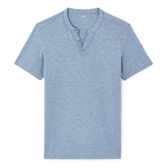 Straight Tunisian Collar T-Shirt - Blue