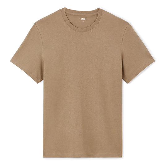 100% Cotton Crew Neck Straight T-Shirt - Taupe