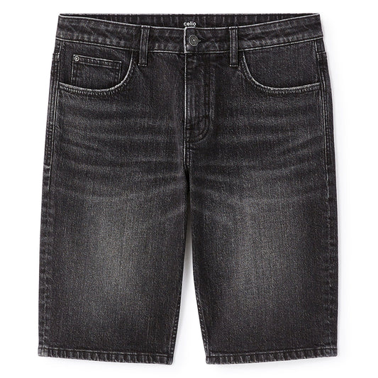 Stretch Cotton Denim Bermuda Shorts - Black