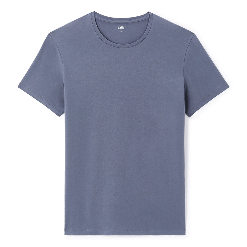 Slim Round-Neck T-Shirt In Stretch Cotton - Gray Blue