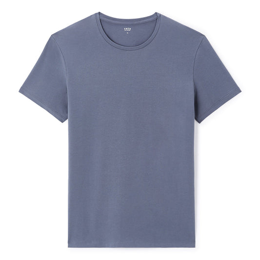Slim Round-Neck T-Shirt In Stretch Cotton - Gray Blue