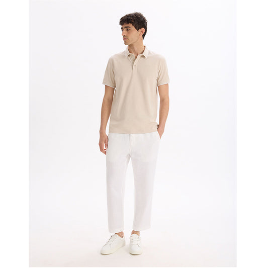 Regular Cotton Blend Polo Shirt - Beige