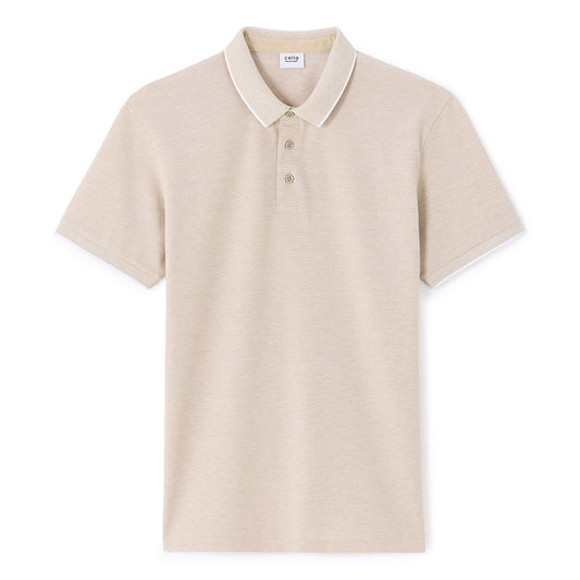 Regular Cotton Blend Polo Shirt - Beige