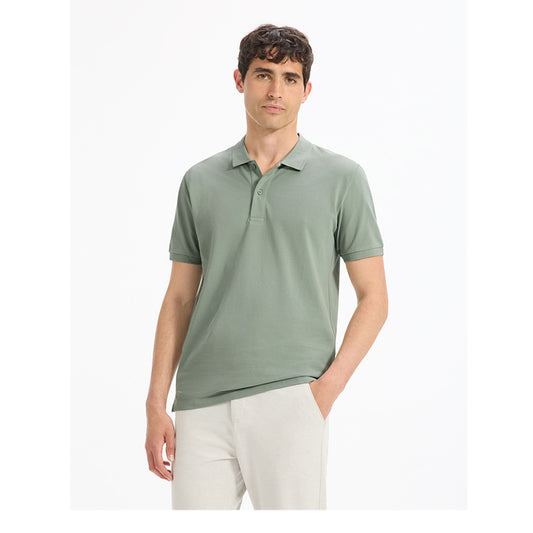Straight Pique Polo Shirt 100% Cotton - Gray Green