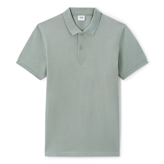 Straight Pique Polo Shirt 100% Cotton - Gray Green