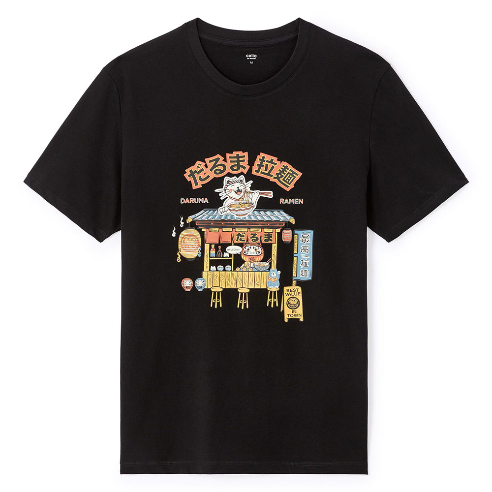 100% Cotton Crew Neck Straight T-Shirt - Black