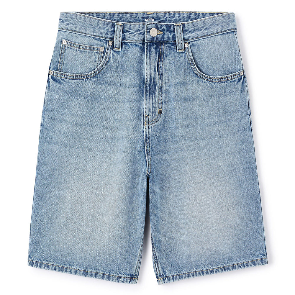 Long Baggy Denim Bermuda Shorts - Light Blue