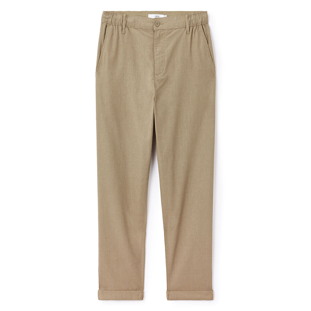 Straight Linen And Cotton Pants - Taupe