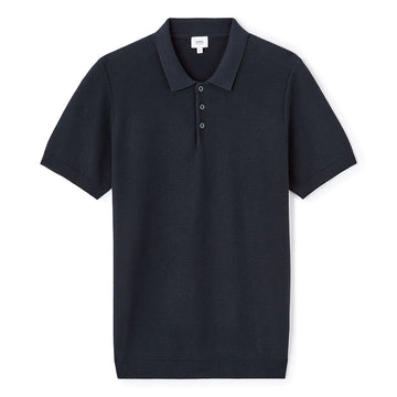 Regular-Fit 100% Cotton Textured Knit Polo Shirt - Navy