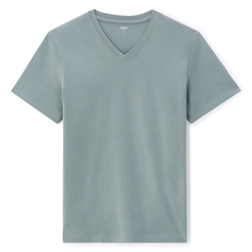 100% Cotton Straight V-Neck T-Shirt - Grey-Green