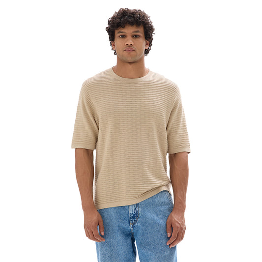 Boxy Round Neck Openwork Knit T-Shirt