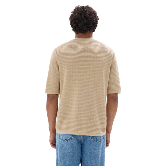 Boxy Round Neck Openwork Knit T-Shirt