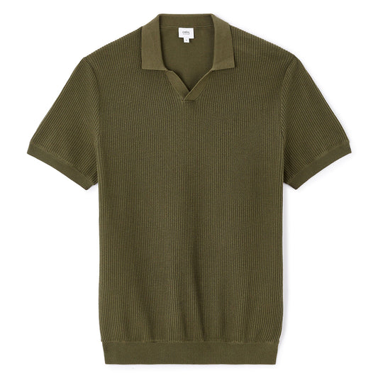 100% Cotton Textured Knit Boxy Polo Shirt - Khaki