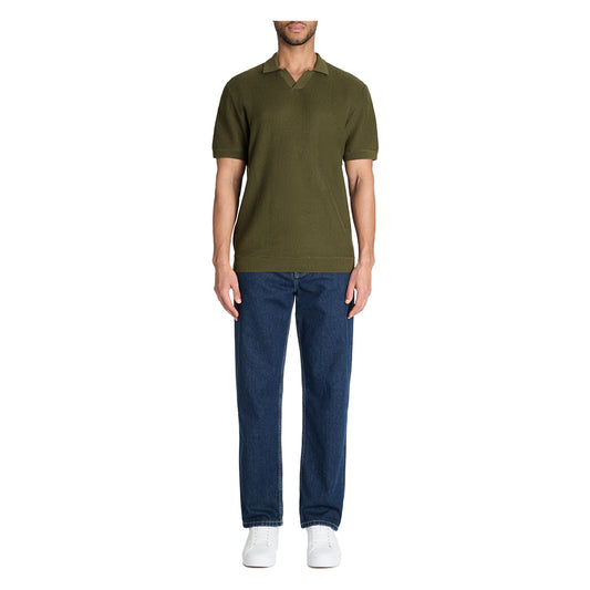 100% Cotton Textured Knit Boxy Polo Shirt - Khaki