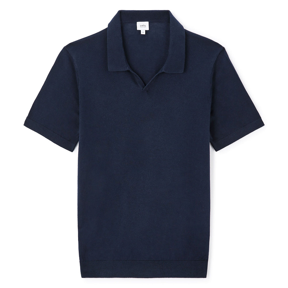 Slim-Fit 100% Cotton Knit Polo Shirt - Navy