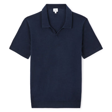 Slim-Fit 100% Cotton Knit Polo Shirt - Navy