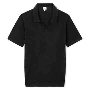 Slim-Fit 100% Cotton Knit Polo Shirt - Black