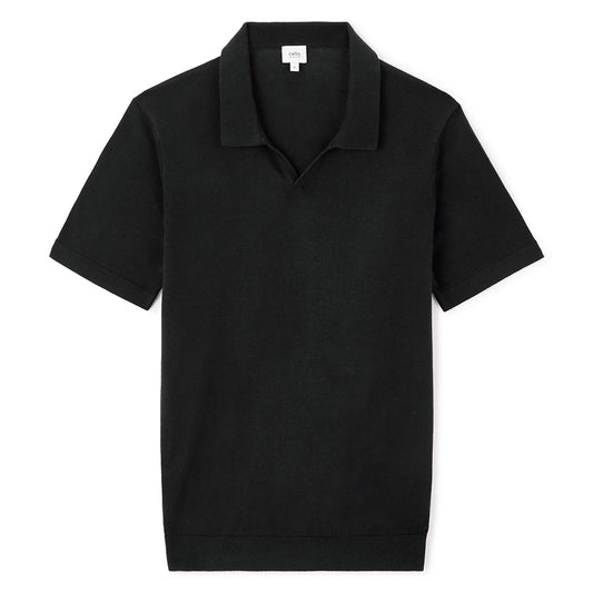 Slim-Fit 100% Cotton Knit Polo Shirt - Black