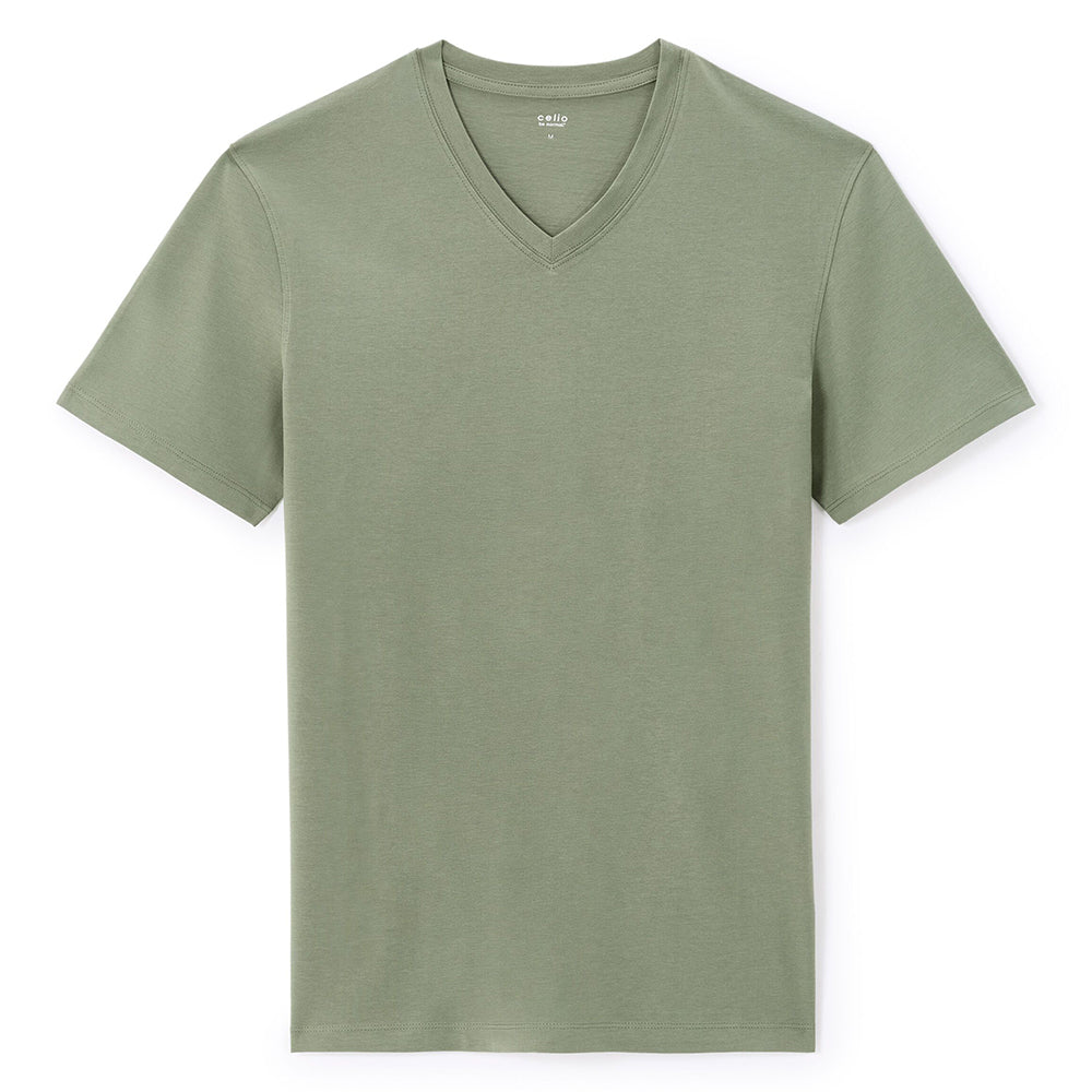 Straight V-Neck T-Shirt 100% Cotton - Green