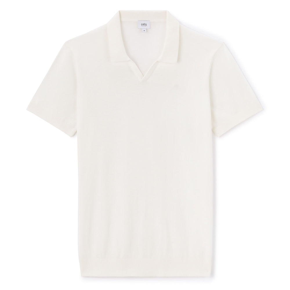 Slim-Fit 100% Cotton Knit Polo Shirt - Beige