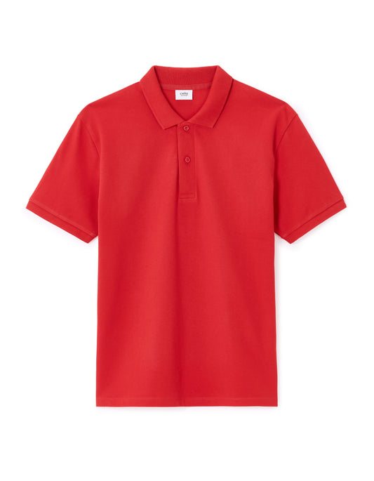 Regular 100% cotton pique polo shirt - red