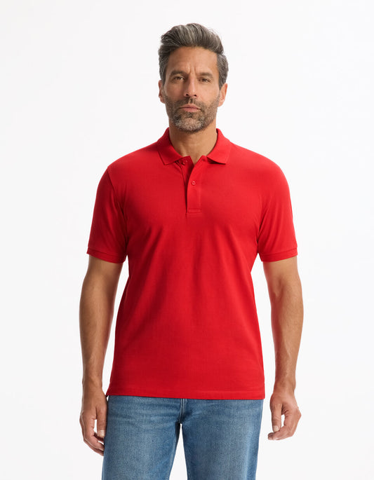 Regular 100% cotton pique polo shirt - red
